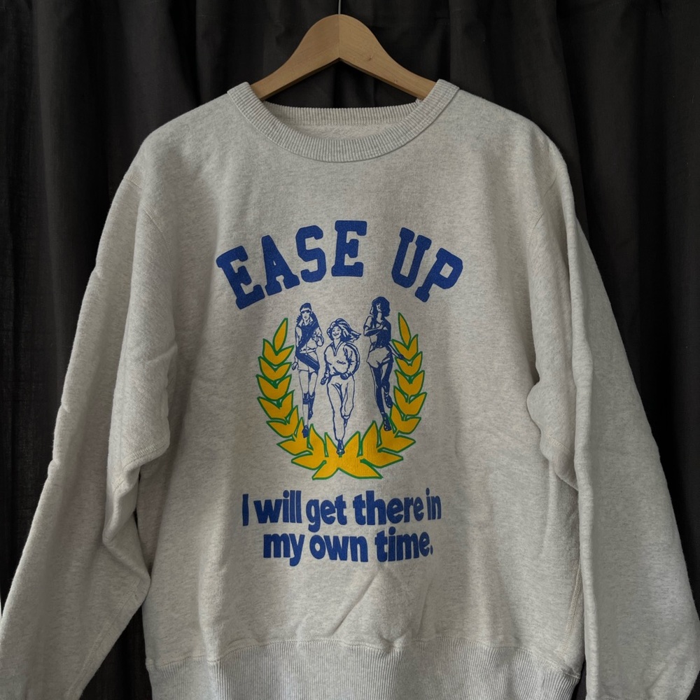 Gray Crew Neck Sweater with Graphic Print